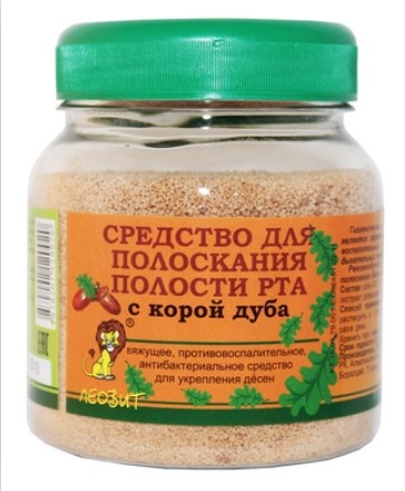 Средство для полоскания полости рта и горла с корой дуба
